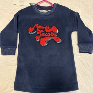 Marc Jacobs Kids Blue Sweater Dress with Red Logo 2T, NWT
